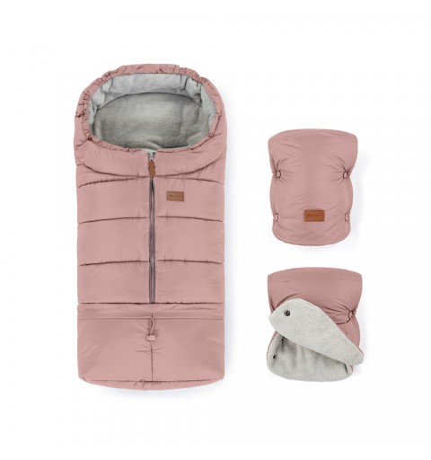 Petite&Mars Jibot + Jasie - Komplet zimowy śpiworek + rękawiczki do wózka | Dusty Pink